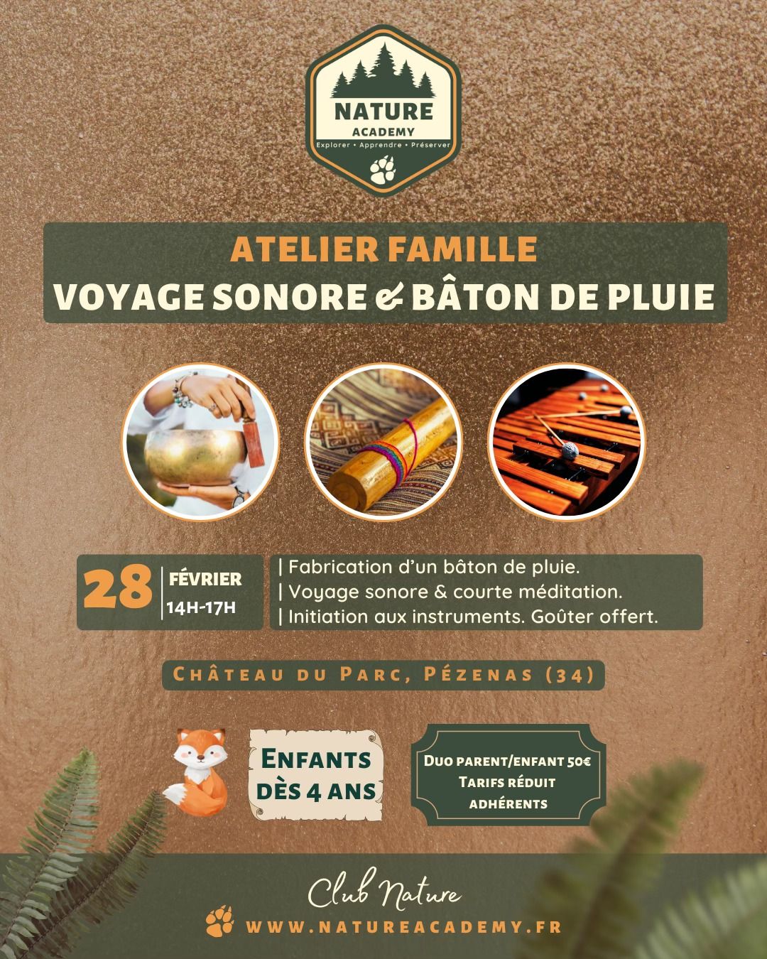 Voyage Sonore & Fabrication B\u00e2ton de Pluie - Atelier Parents-Enfants