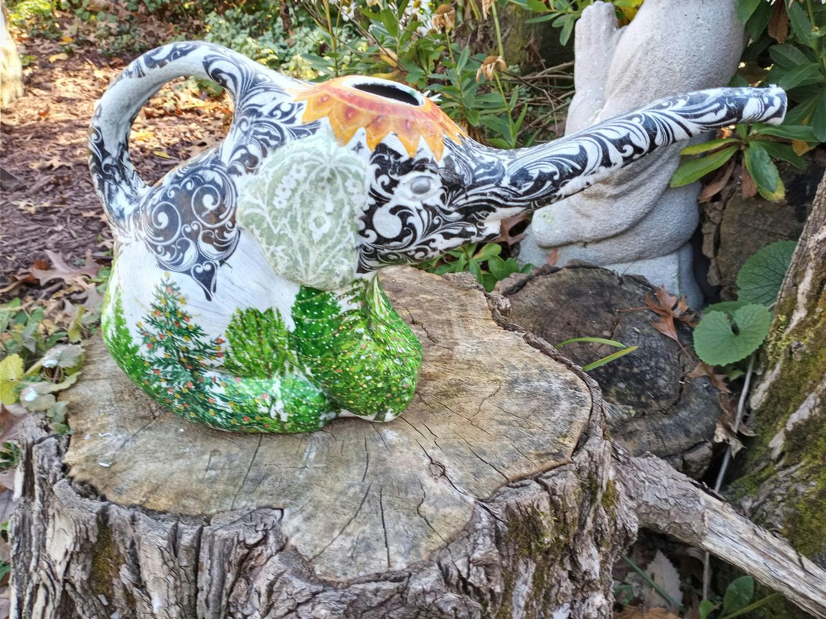 Elephant watering can decoupage class \u2661 you pick the colors