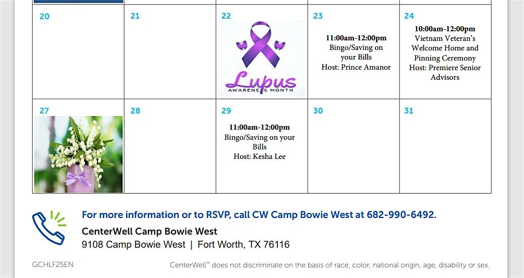 CenterWell Camp Bowie West Presents - Bingo\/Saving on your Bills