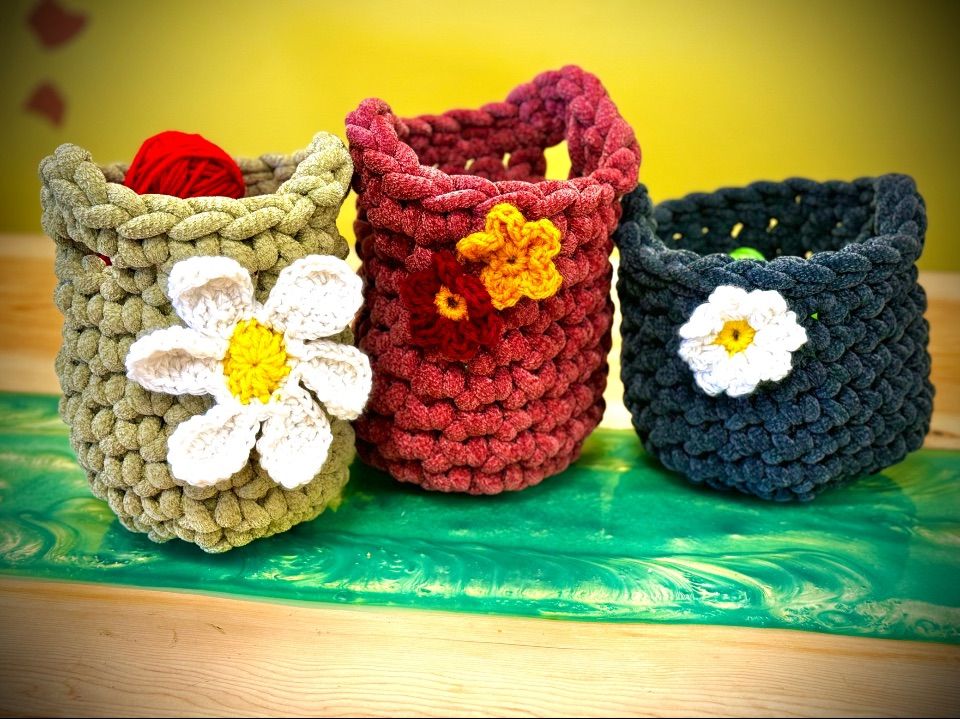 Crochet Flower Basket - $60