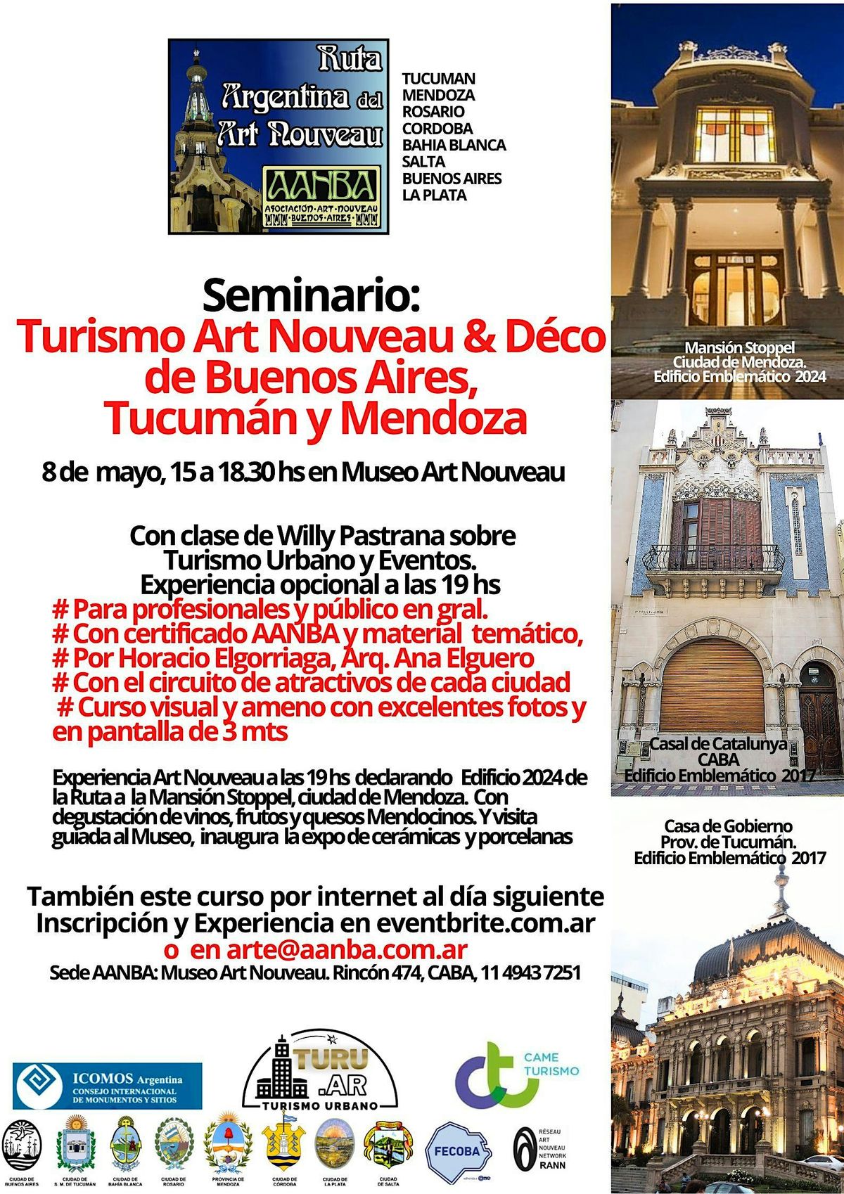 Seminario AANBA de Art Nouveau y D\u00e9co Buenos Aires, Tucum\u00e1n, Mendoza  con evento tem\u00e1tico