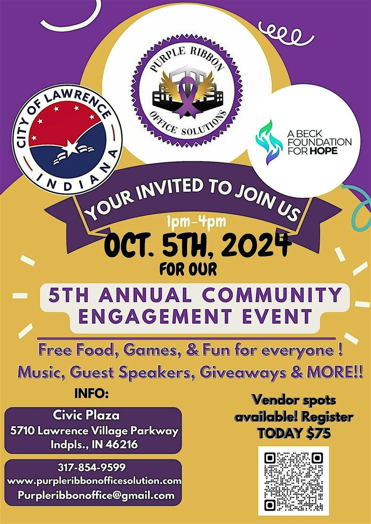 Purple Ribbon Office Solutions' 5TH Annual Community Event in partnership with the city of Lawrence