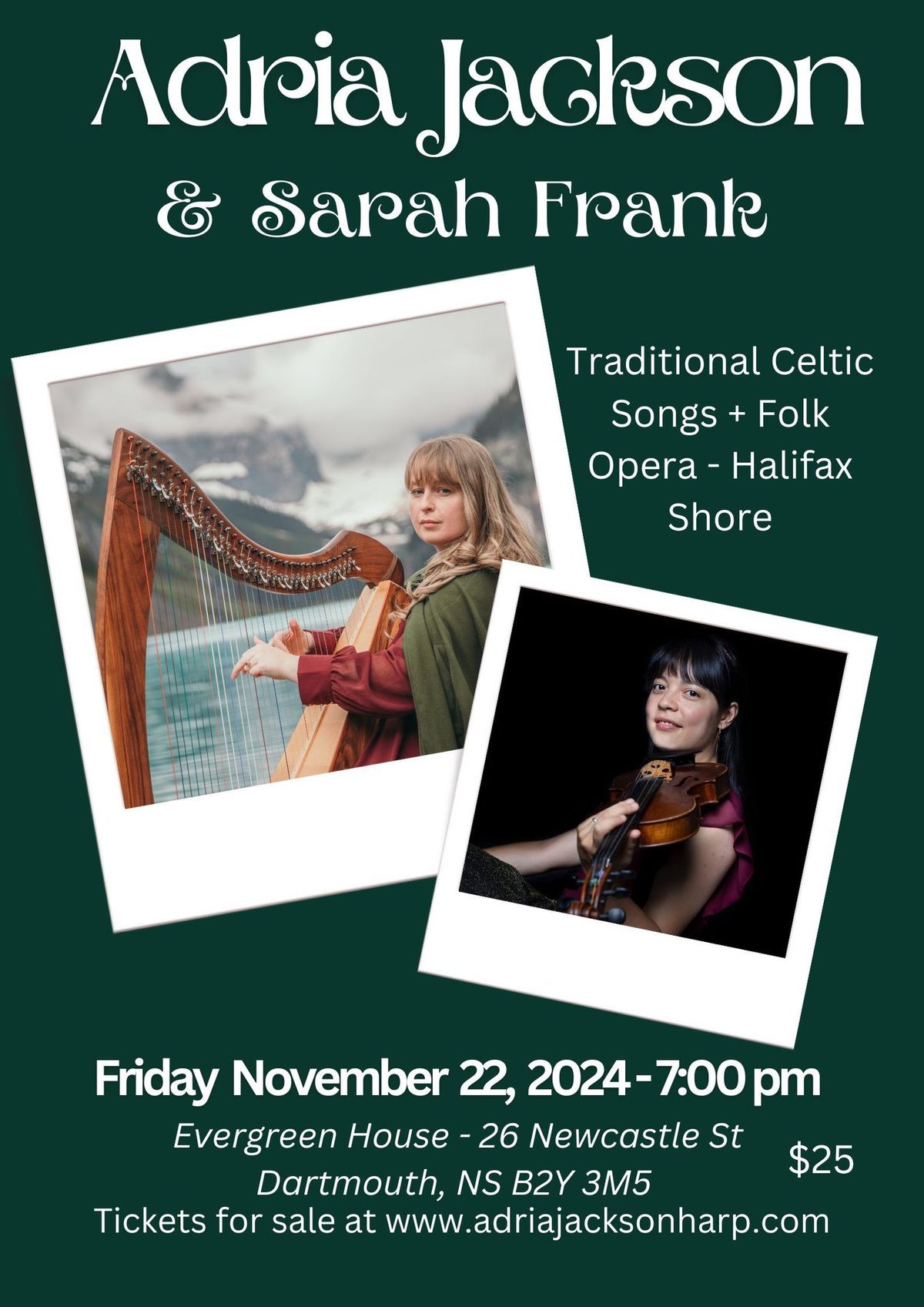 Celtic Singing Harper, Adria Jackson with musical guest Sarah Frank, violin