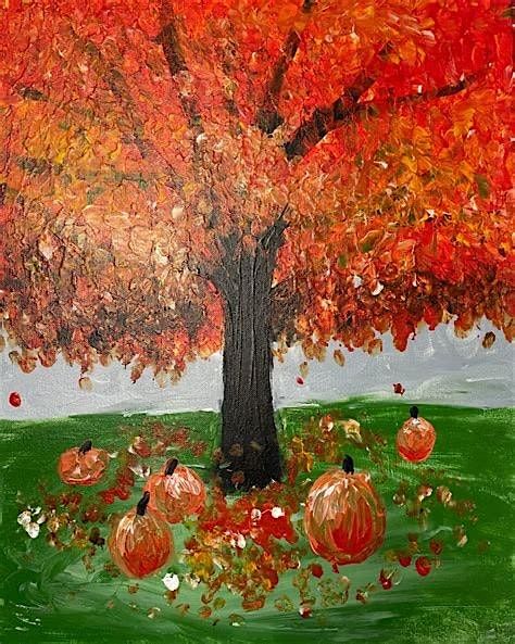 Stress Relief Finger Painting: Autumn Tree with Pumpkins