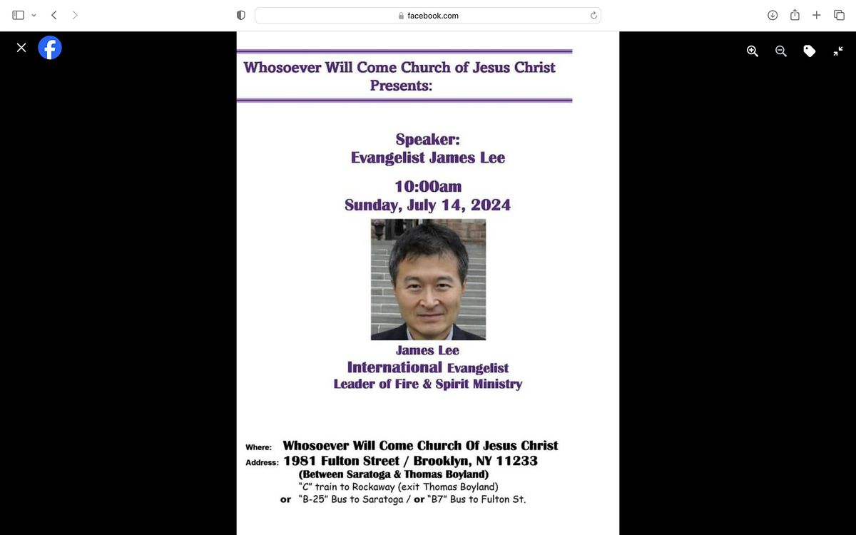 WHOSOEVER WILL COME CHURCH OF JESUS CHRIST PRESENTS: EVANGELIST JAMES LEE