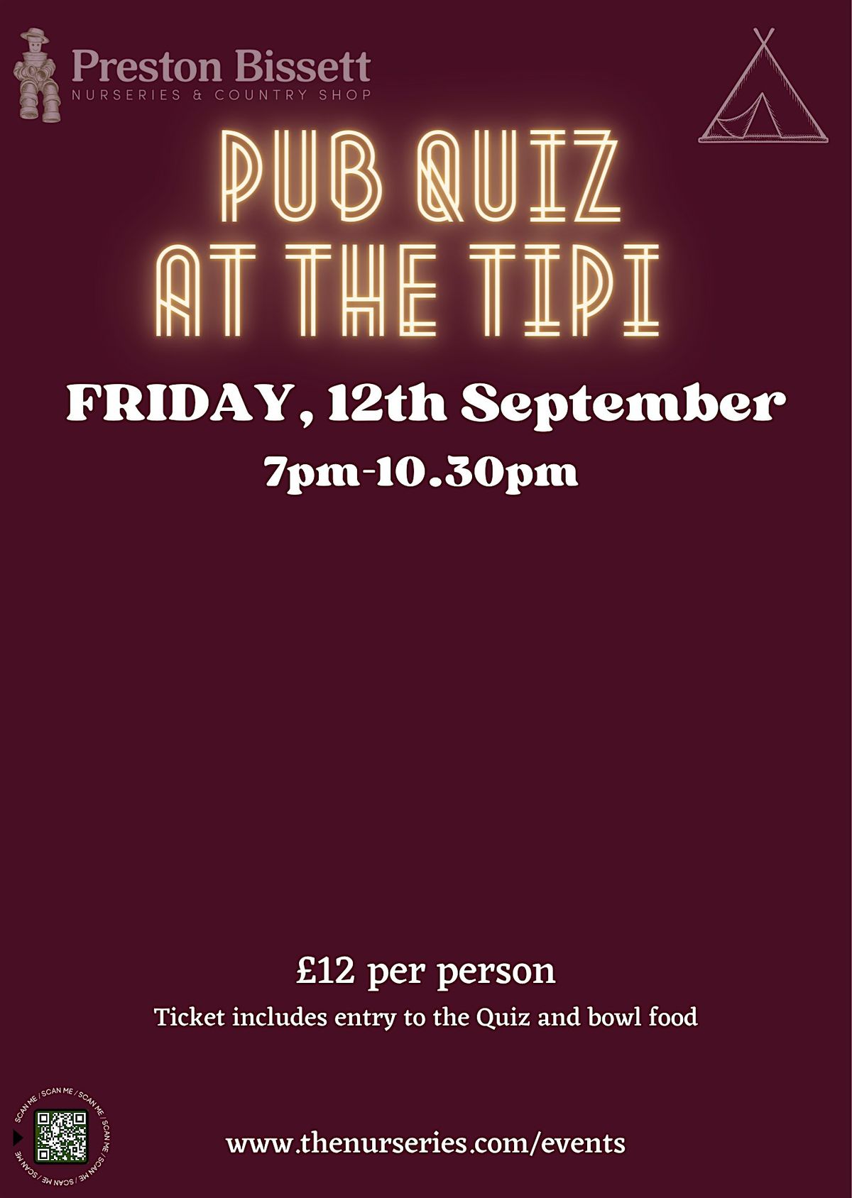 PUB QUIZ AT THE TIPI FRIDAY 12th JULY 2024, 7pm-10.30pm