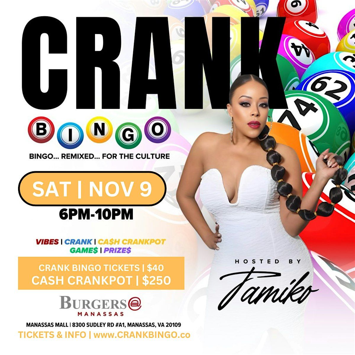 CRANK BINGO | BURGERS @ MANASSAS | NOV 9