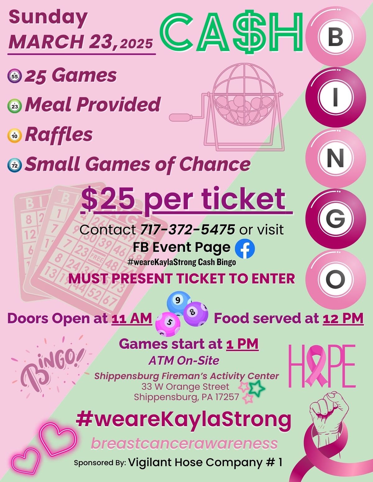 #weareKaylaStrong CASH BINGO 