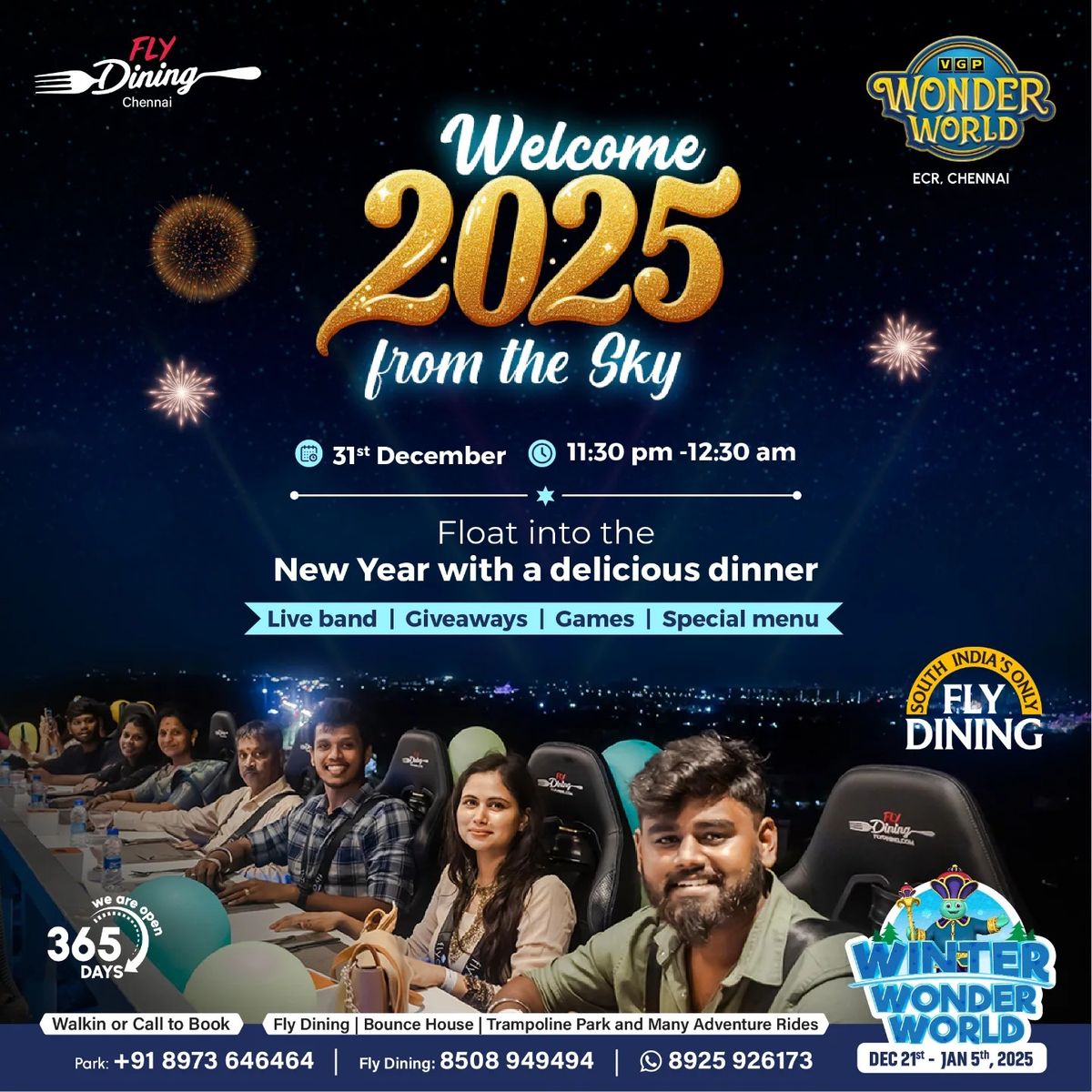 Welcome 2025 from the Sky - New Year Celebration at FLYDINING Chennai, ECR, Chennai