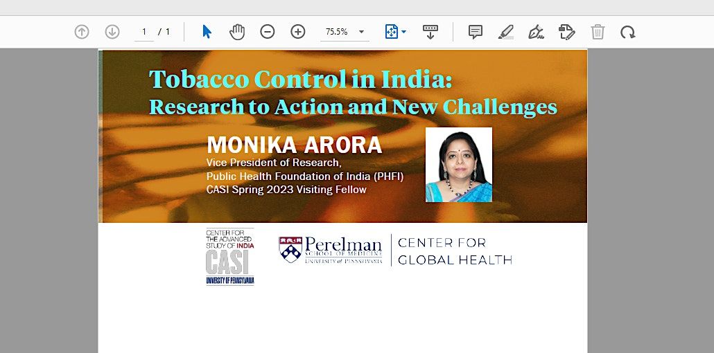 Tobacco Control in India: Research to Action and New Challenges