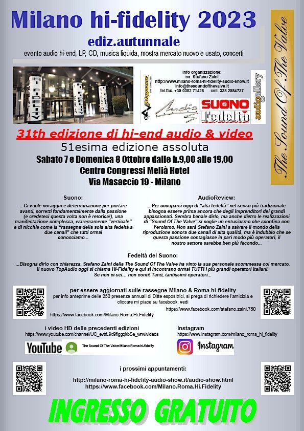 Milano hi-fidelity 2023 aut., la rassegna pi\u00f9 importante hi-end, FREE ENTRY