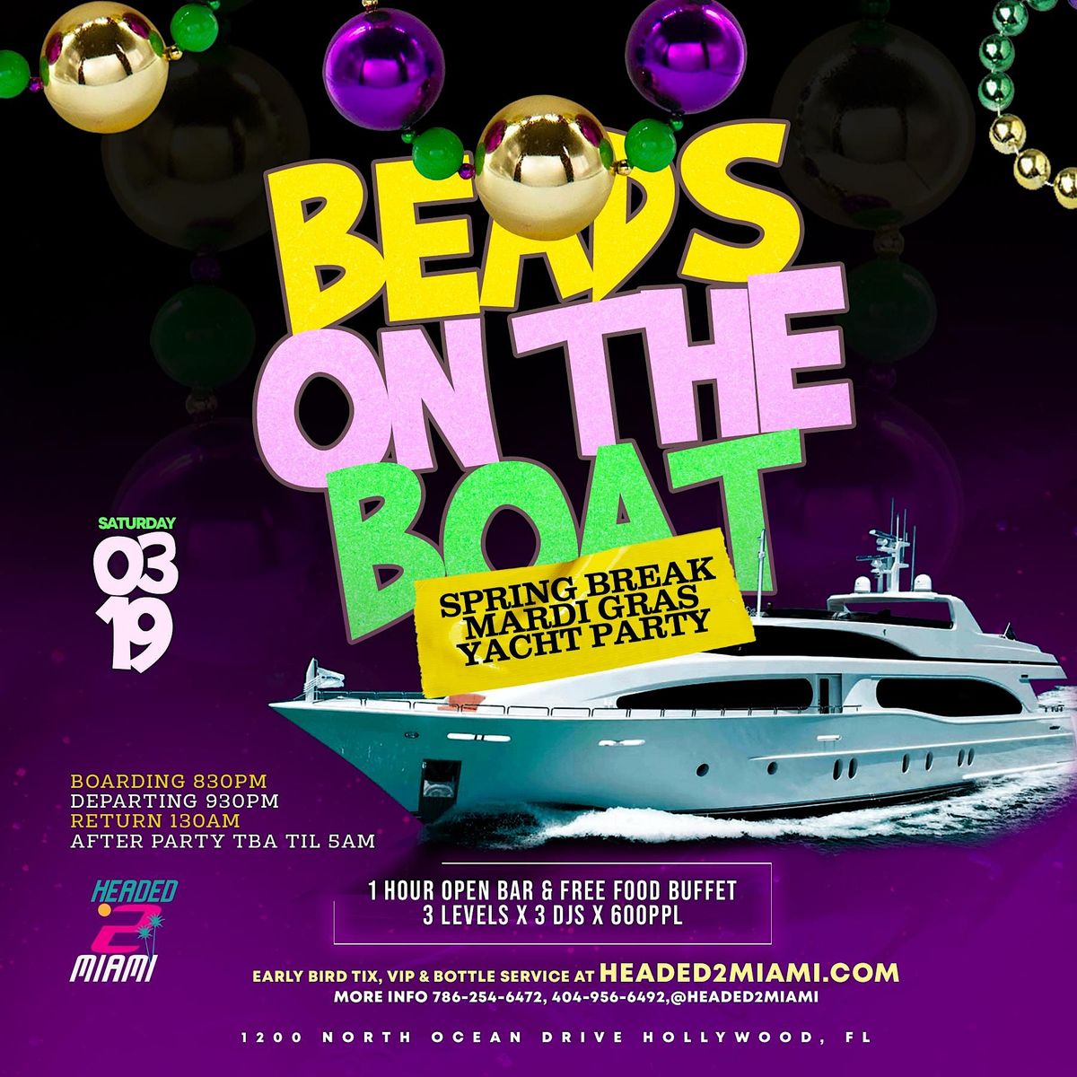Beads On The Boat (SPRING BREAK MARDI GRAS YACHT PARTY 2023), Bayfront