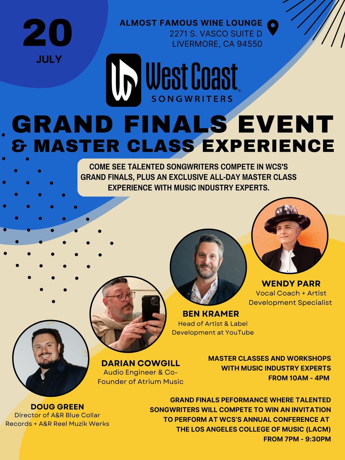 West Coast Songwriters Grand Finals & Masterclass Experience