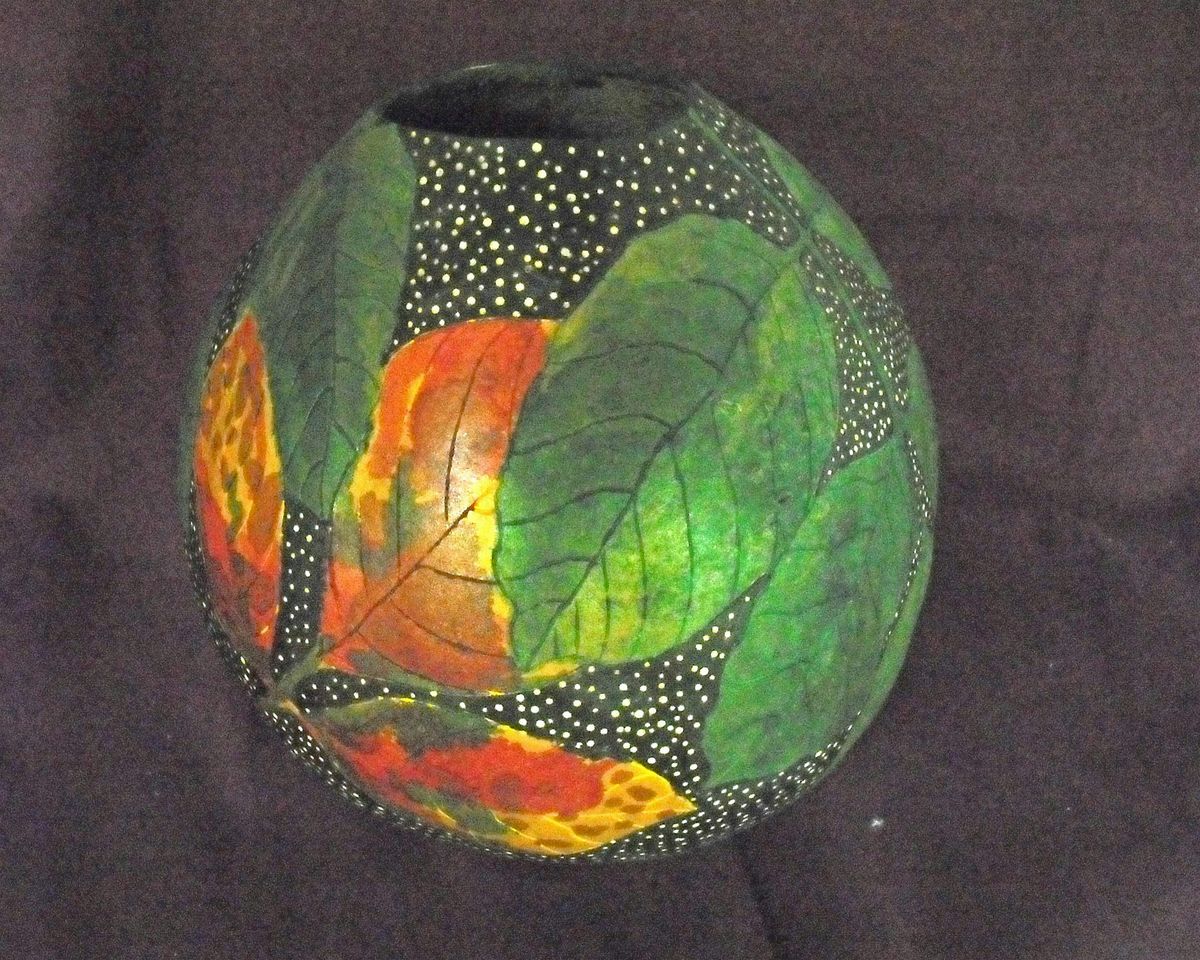 Carving Leaves and Dots on a  Gourd