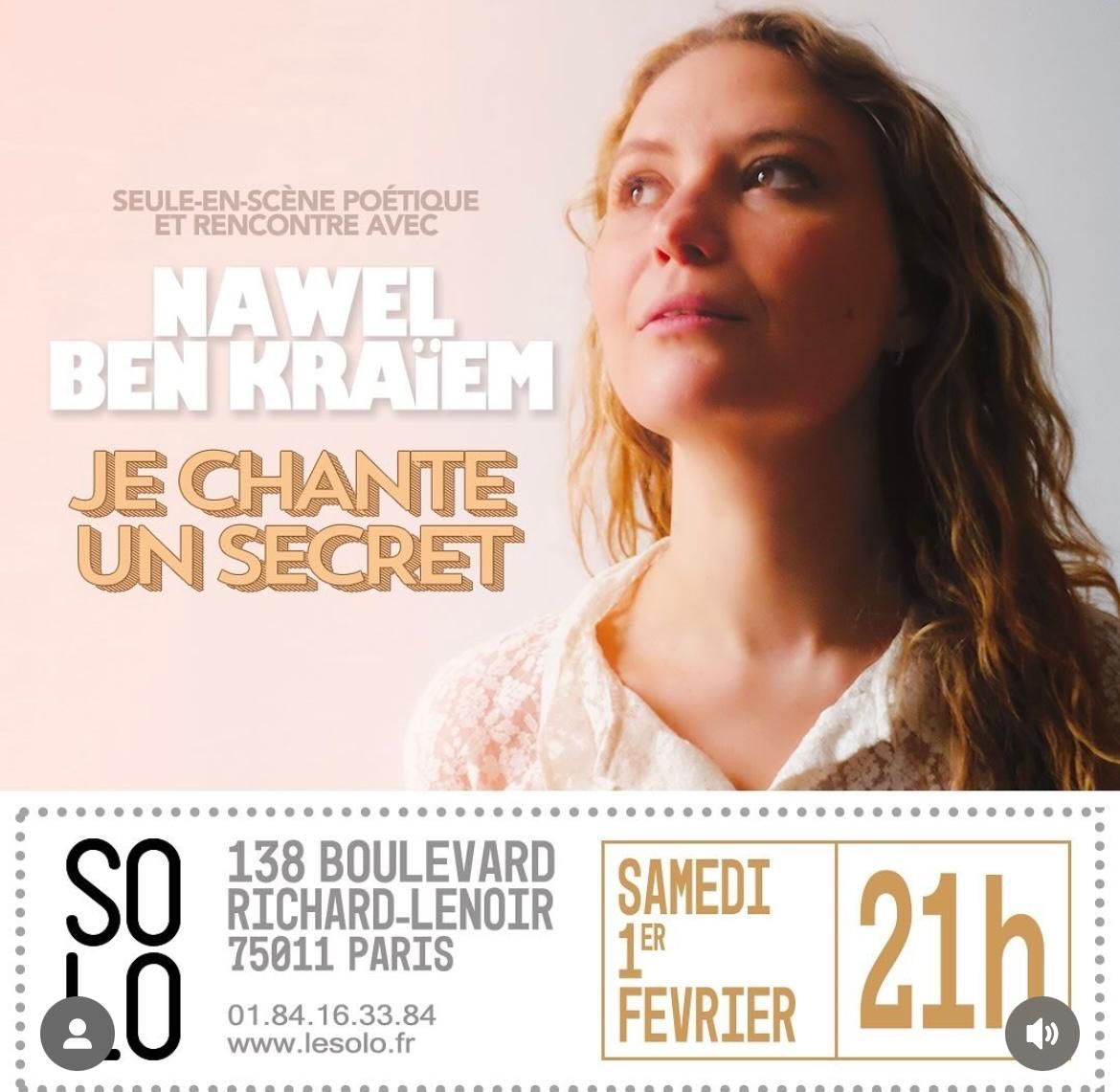 Nawel Ben Kra\u00efem- "Je chante un secret" seule en sc\u00e8ne chansons et po\u00e9sie 