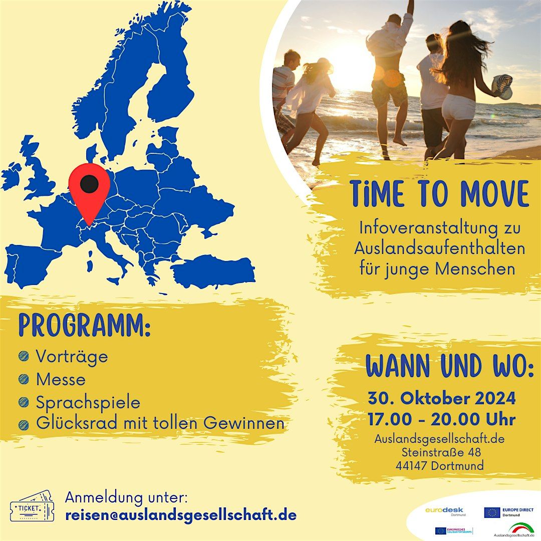 Time to Move - Infoveranstaltung zu Auslandsaufenthalten zwischen 15-30 Jah