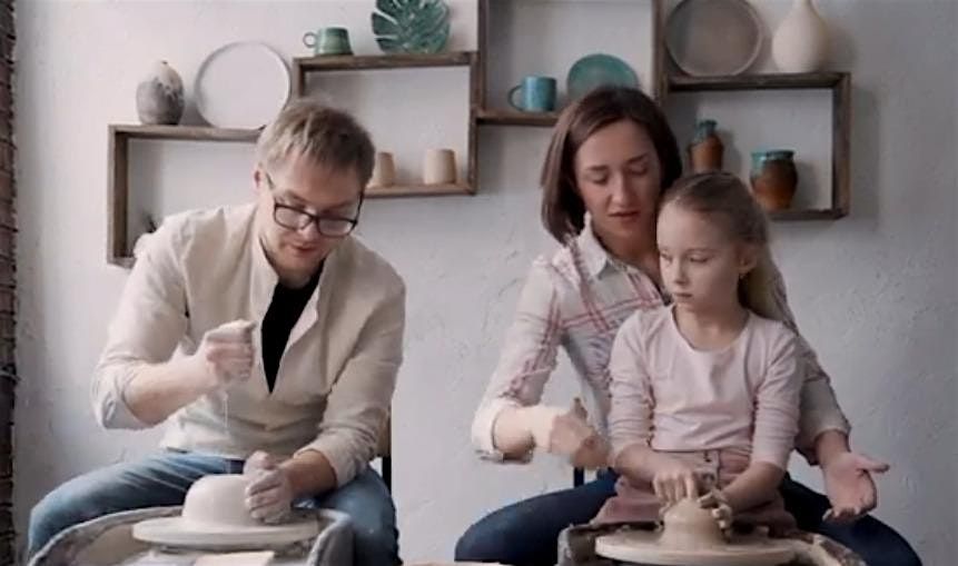 Make-a-Mug on a Pottery wheel for families with Kelsey