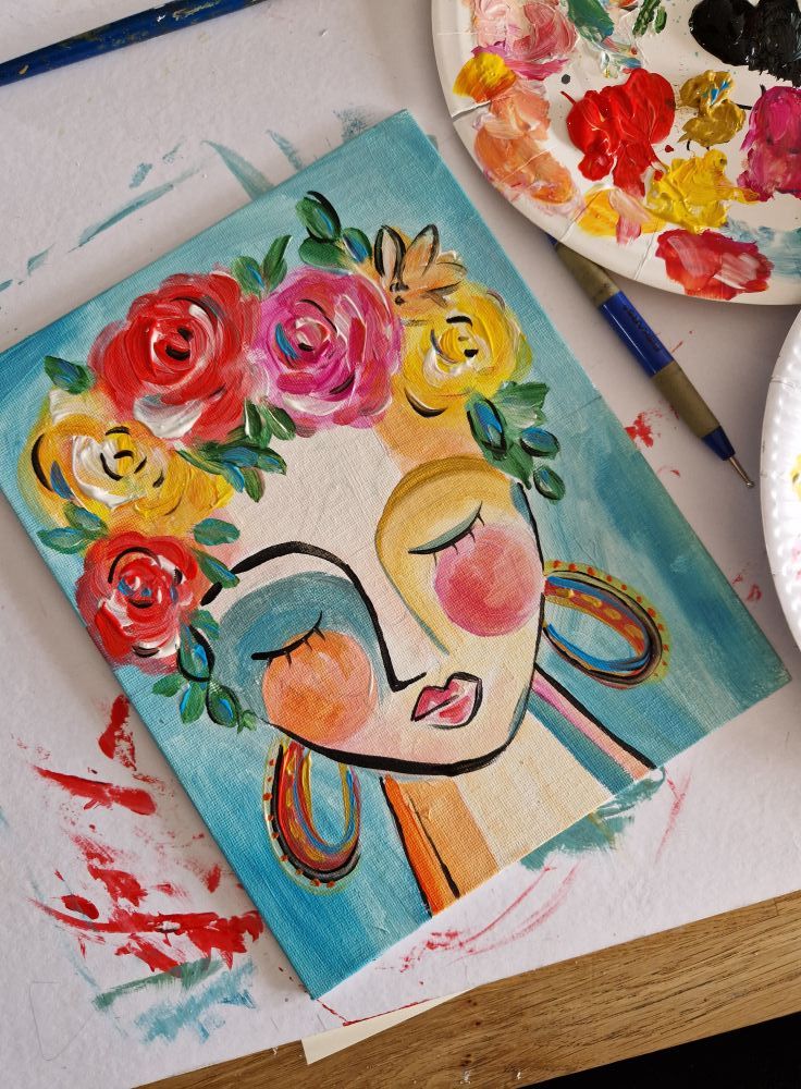 Painting class with lunch (ladies face with flowers)