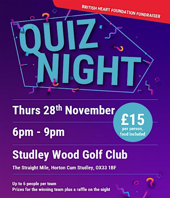 Fundraising Quiz Night For the British Heart Foundation