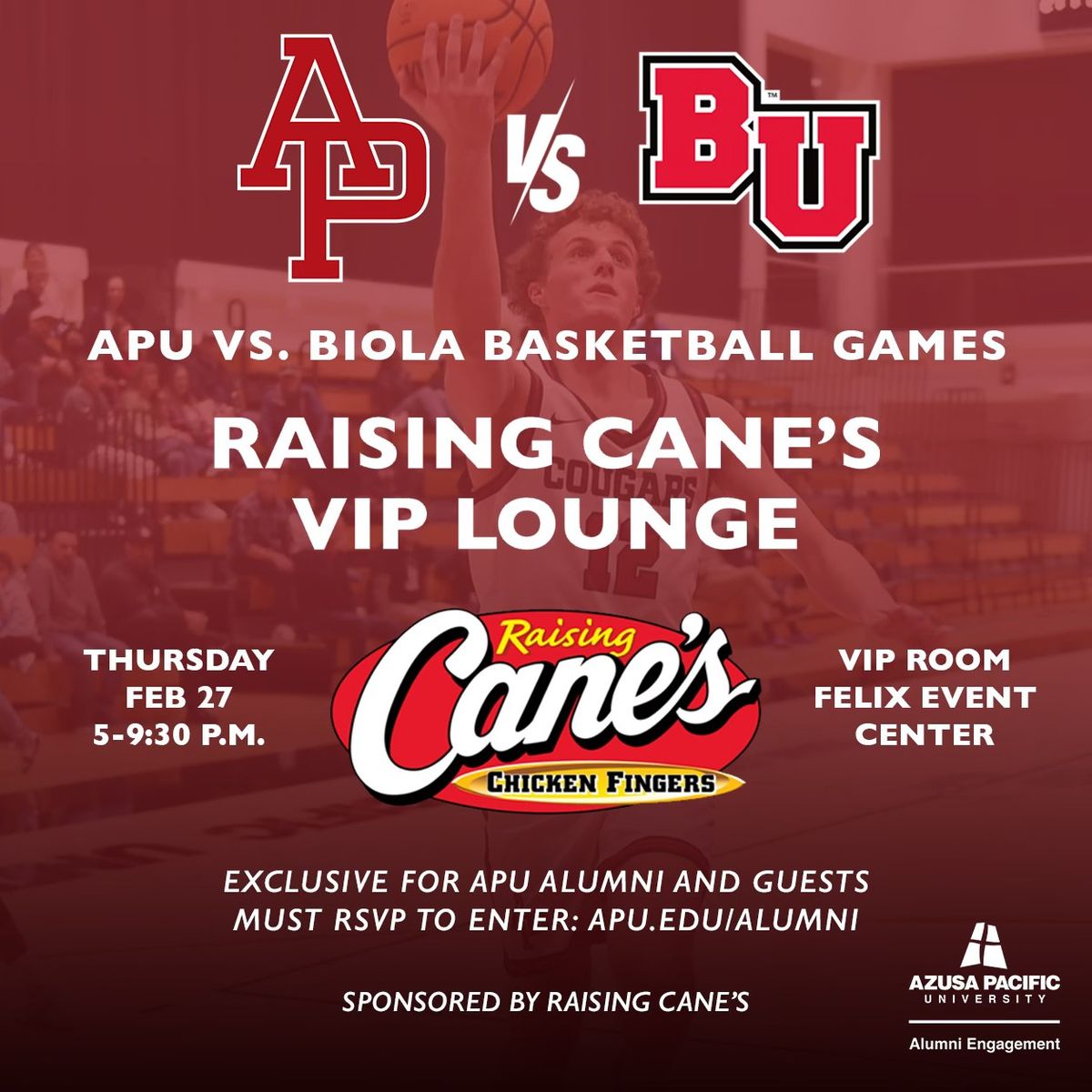 APU vs. Biola Basketball Games: Raising Cane\u2019s VIP Lounge for Alumni