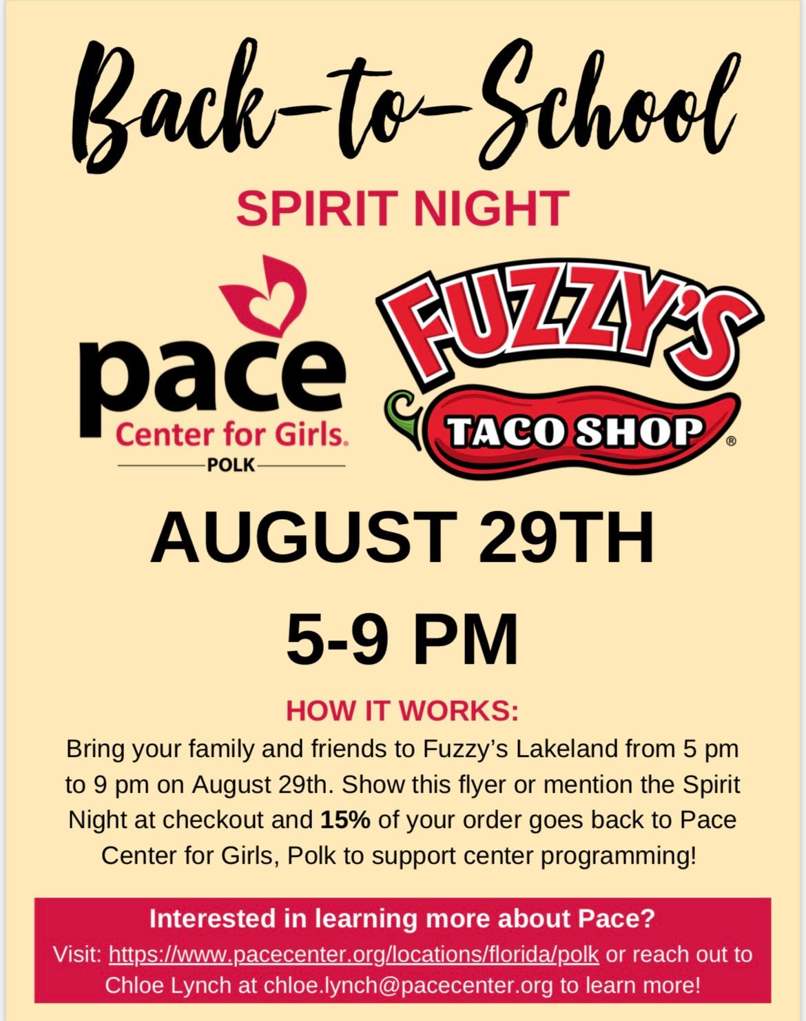 Back-to-school Spirit Night @ Fuzzy\u2019s Taco Shop