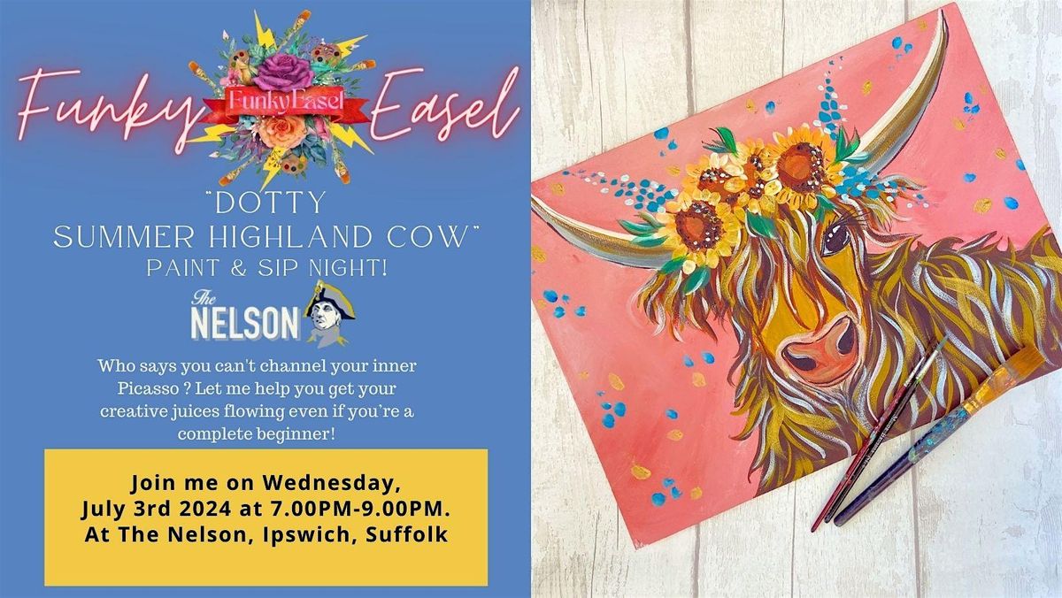 The Funky Easel Sip & Paint Party: Dotty: Summer Highland Cow
