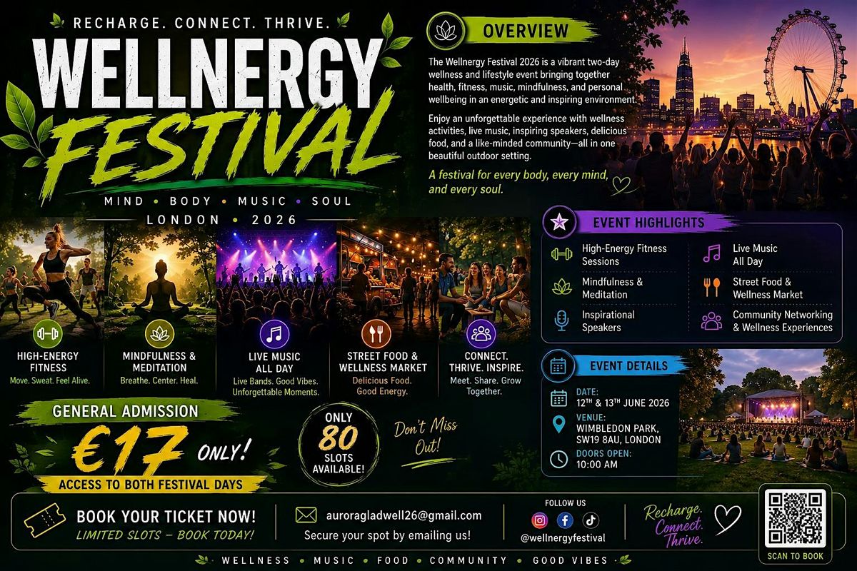 WELLNERGY FESTIVAL 2026, Wimbledon Park, London, 12 June to 13 June