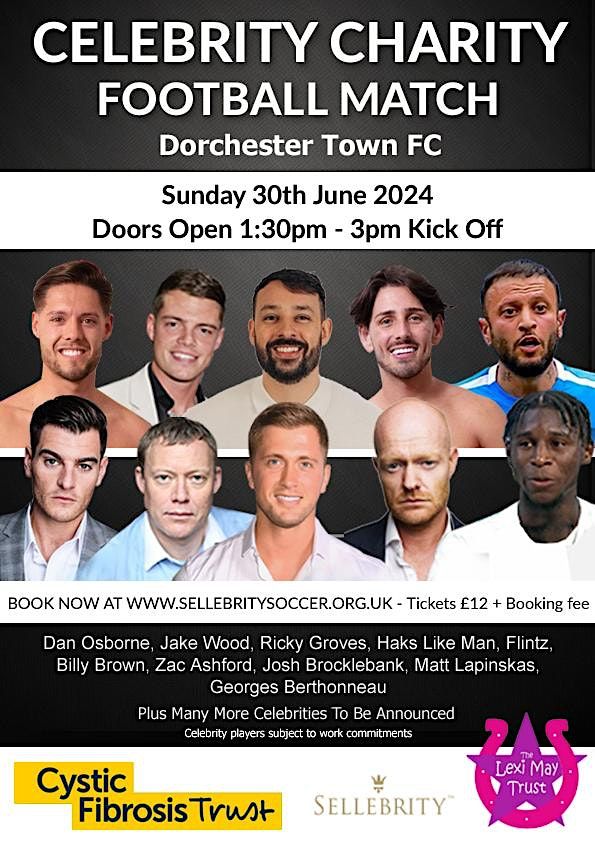 Celebrity charity football match at Dorchester Town FC  Sun 30th June 2024