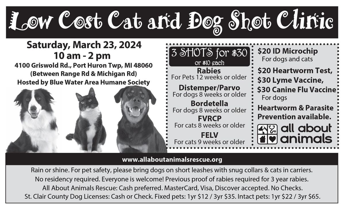 Port Huron Twp Shot Clinic for Cats and Dogs - open to all