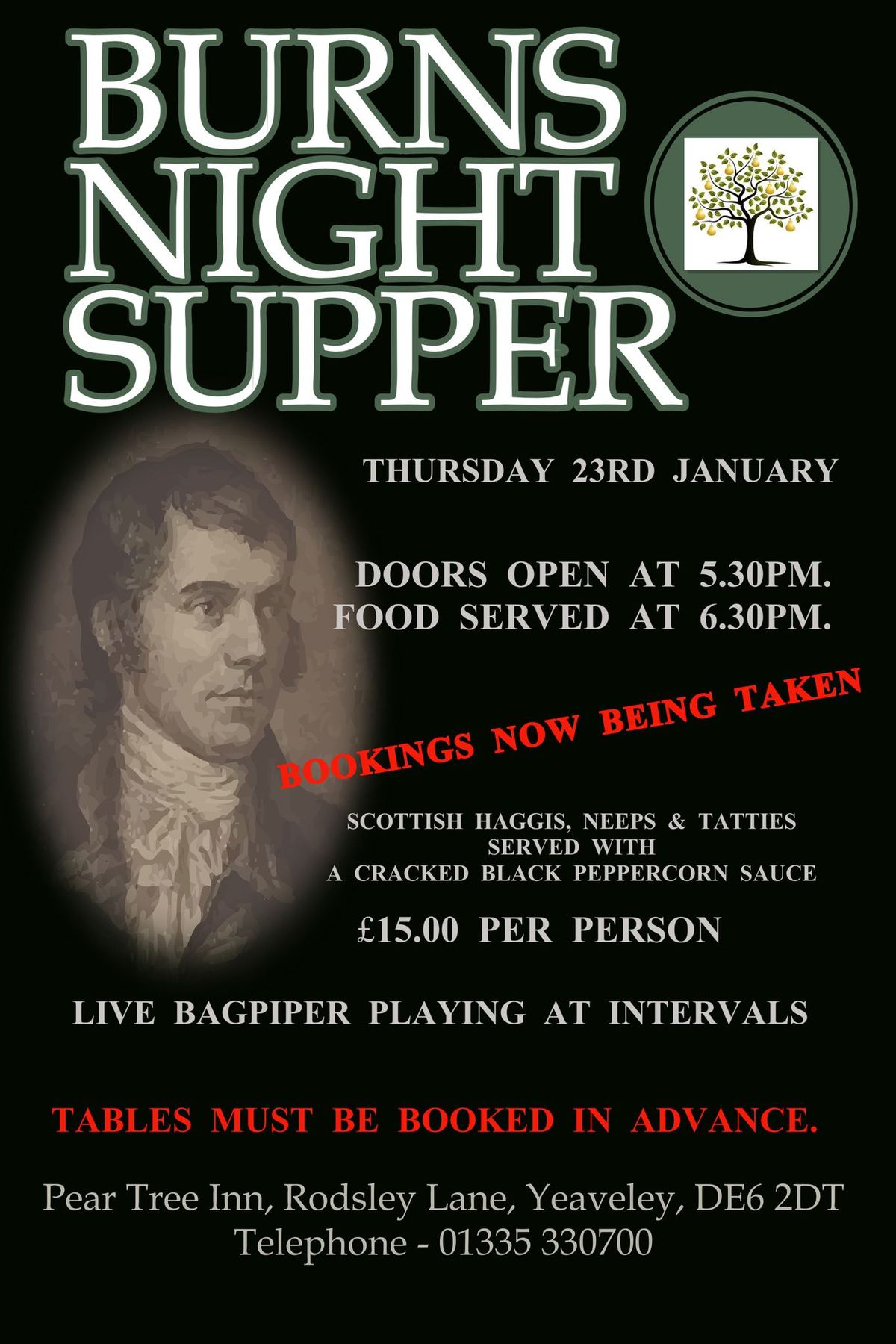 Burns Night Supper - Thursday 23rd January 6.30pm