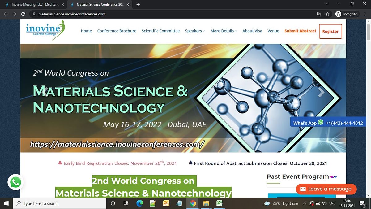 2nd World Congress on Materials Science & Nanotechnology