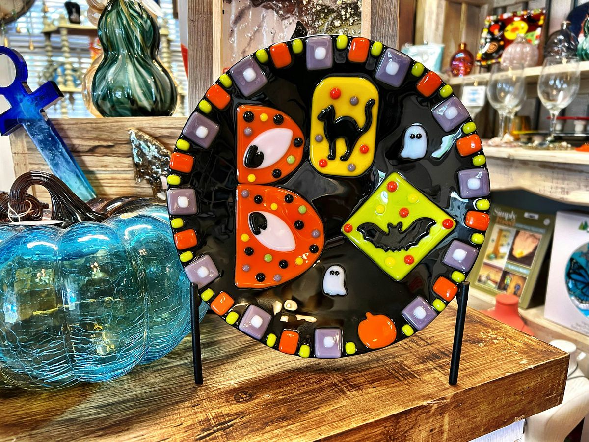 10"  Fused Glass BOO Candy Dish