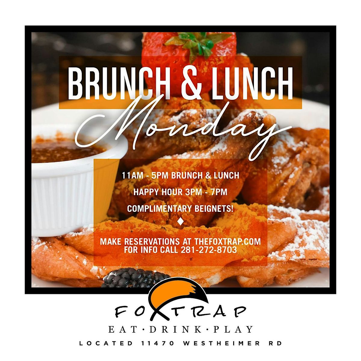 Monday  Brunch n Lunch & Happy Hour @ The Fox Trap | Pool Tables & Hookah