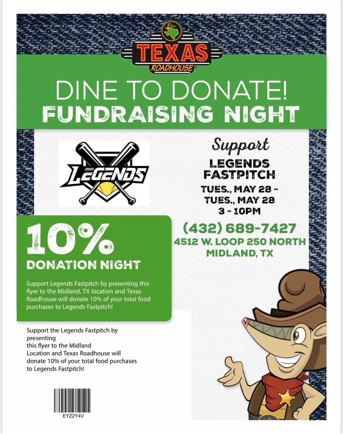 Support Legends Fastpitch at Texas Roadhouse