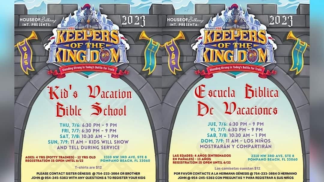 VACATION BIBLE SCHOOL - KEEPERS OF THE KINGDOM