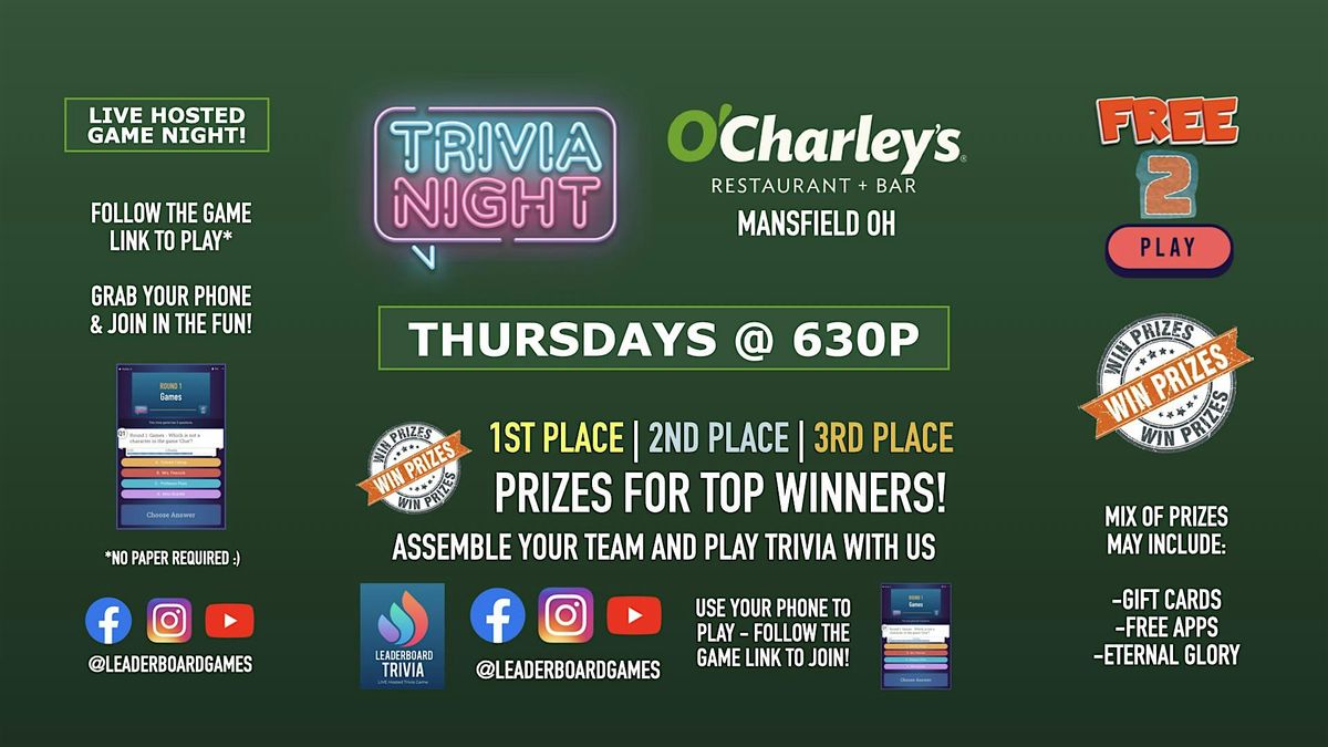 Trivia Night | O'Charley's - Mansfield OH - THUR 630p - @LeaderboardGames