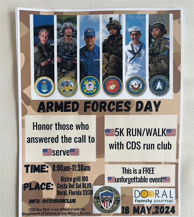 RSVP through SweatPals: Armed Forces Day fun 5k run\/walk