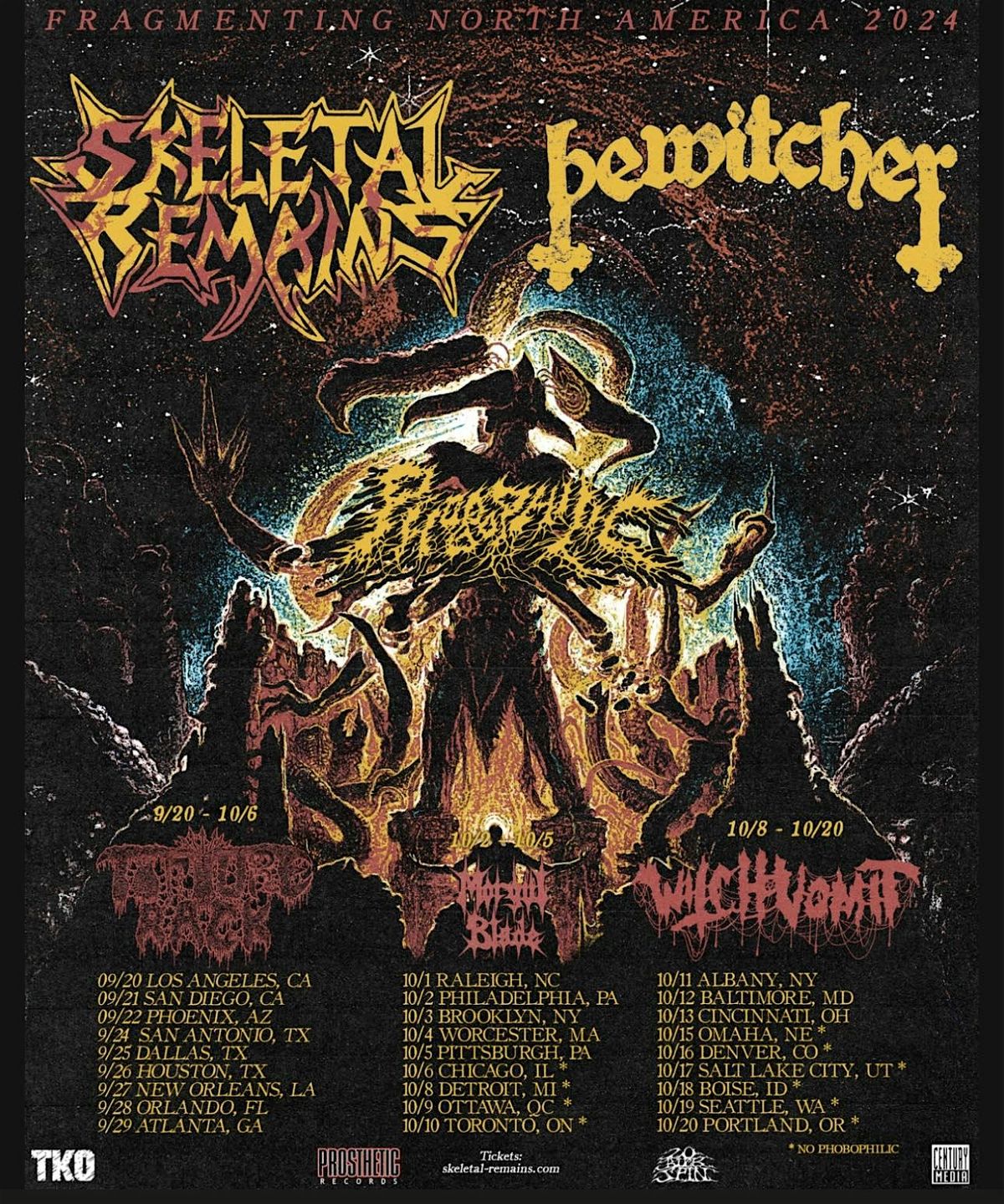 Skeletal Remains w\/ Bewitcher, Phobophilic, Witch Vomit