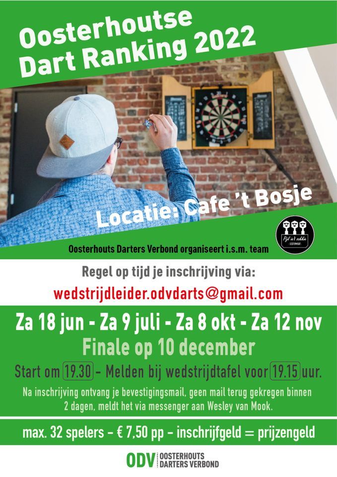 FINALE Oosterhoutse Dart Ranking 2022, CaféCafetaria het Bosje