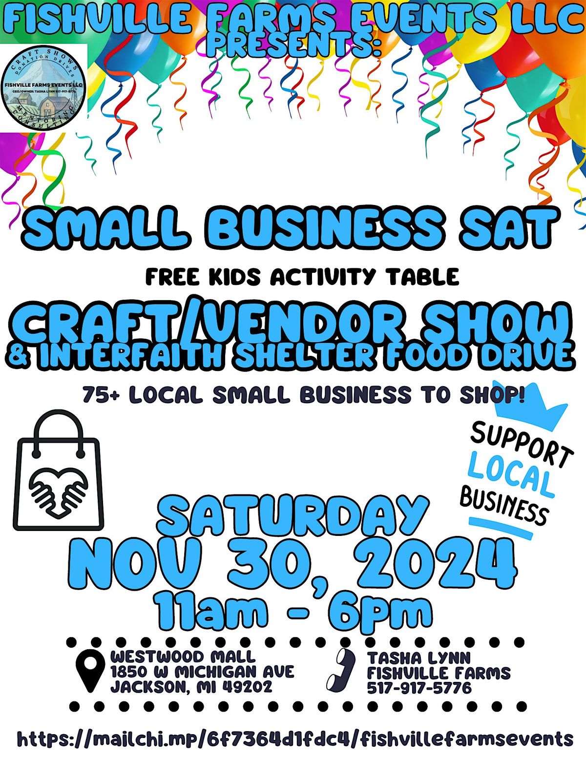 FISHVILLE FARMS SMALL BUSINESS SAT CRAFT\/VENDOR SHOW & INTERFAITH SHELTER F