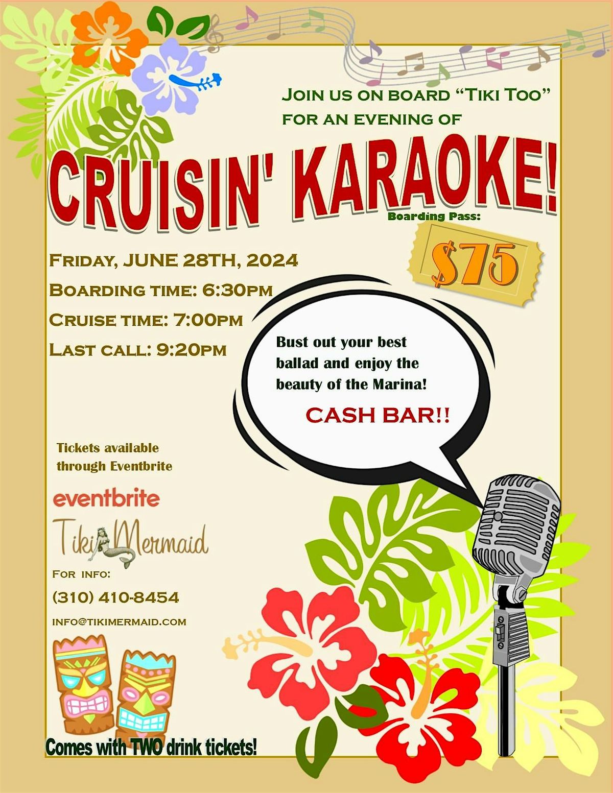 Tiki Mermaid's "Cruisin' Karaoke" Karaoke Night and Harbor Cruise