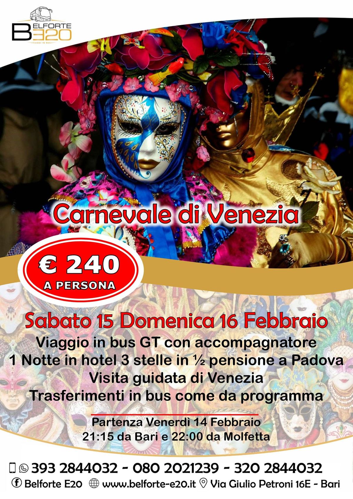 Carnevale di Venezia e Visita libera di Padova 15 - 16 Febbraio 2025 By BE20