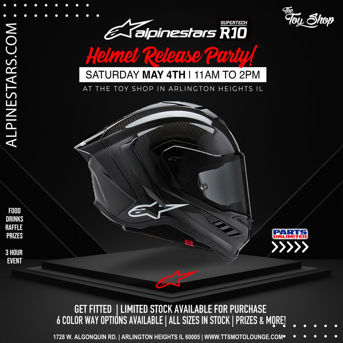 Alpinestars Supertech R10 Helmet Release Party at The Toy Shop May 4th 