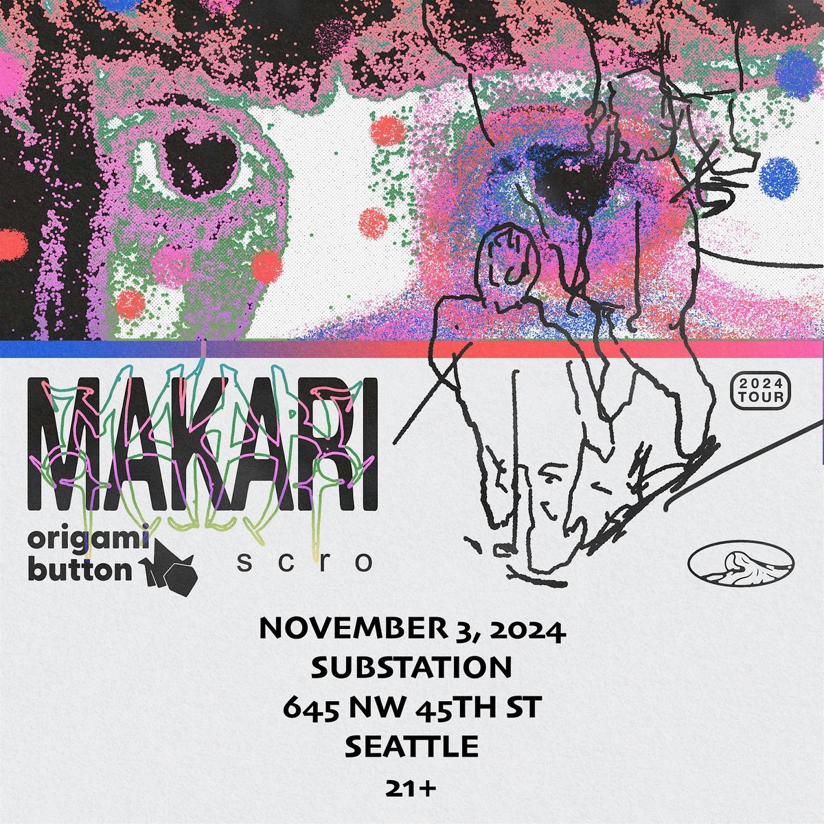 Makari with Origami Button, Scro, and guest