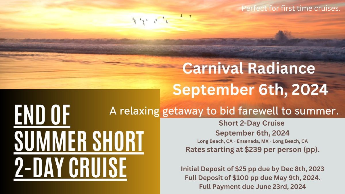 Carnival Radiance September 6th, 2024 2-Night End of Summer Cruise