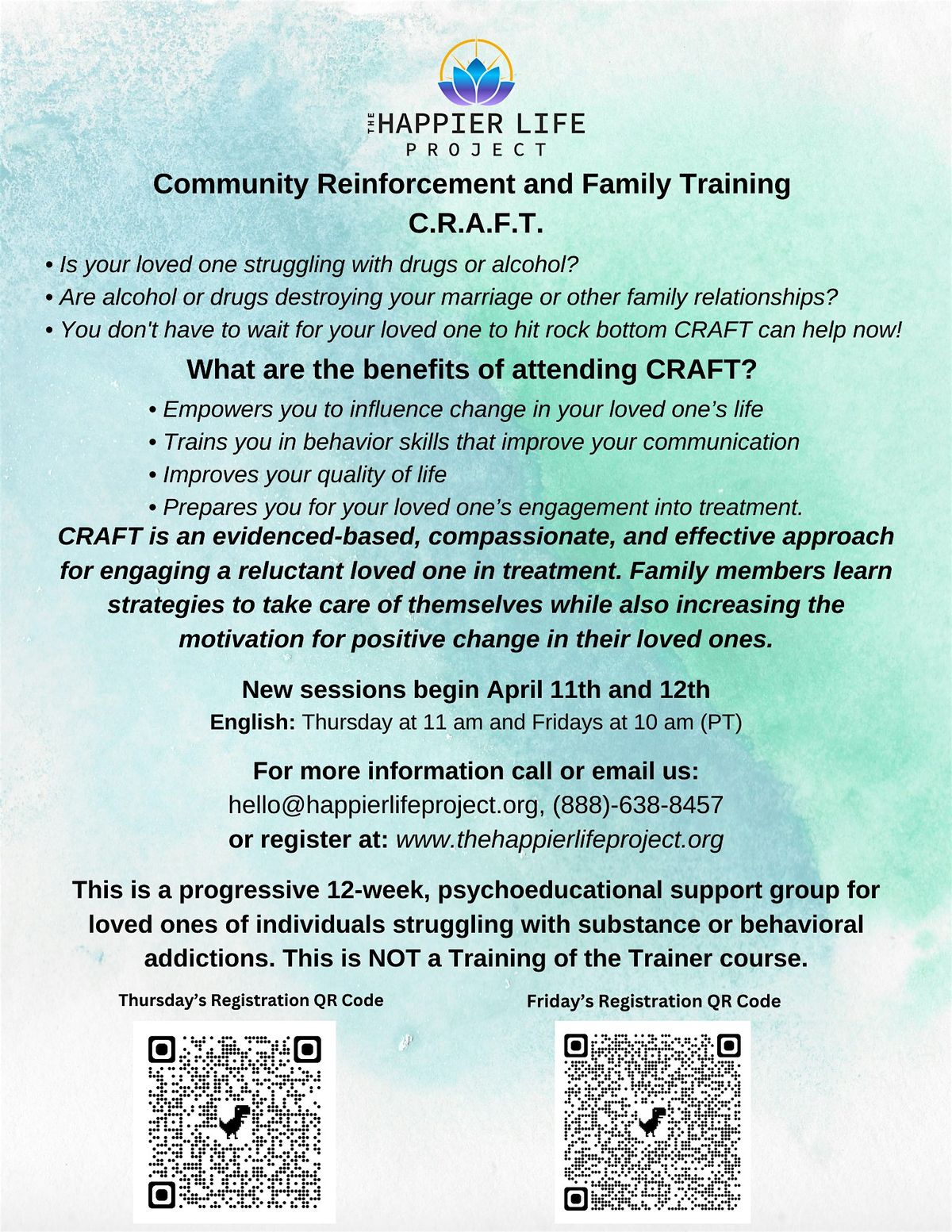 C.R.A.F.T. (COMMUNITY REINFORCEMENT AND FAMILY TRAINING) January Cohort F