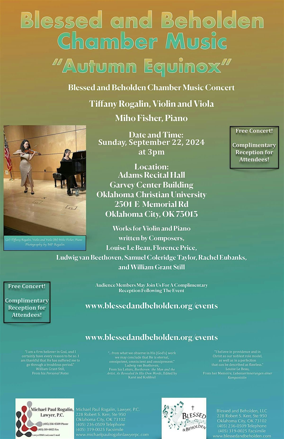 Blessed and Beholden Chamber Music Concert Recital, \u201cAutumn Equinox\u201d