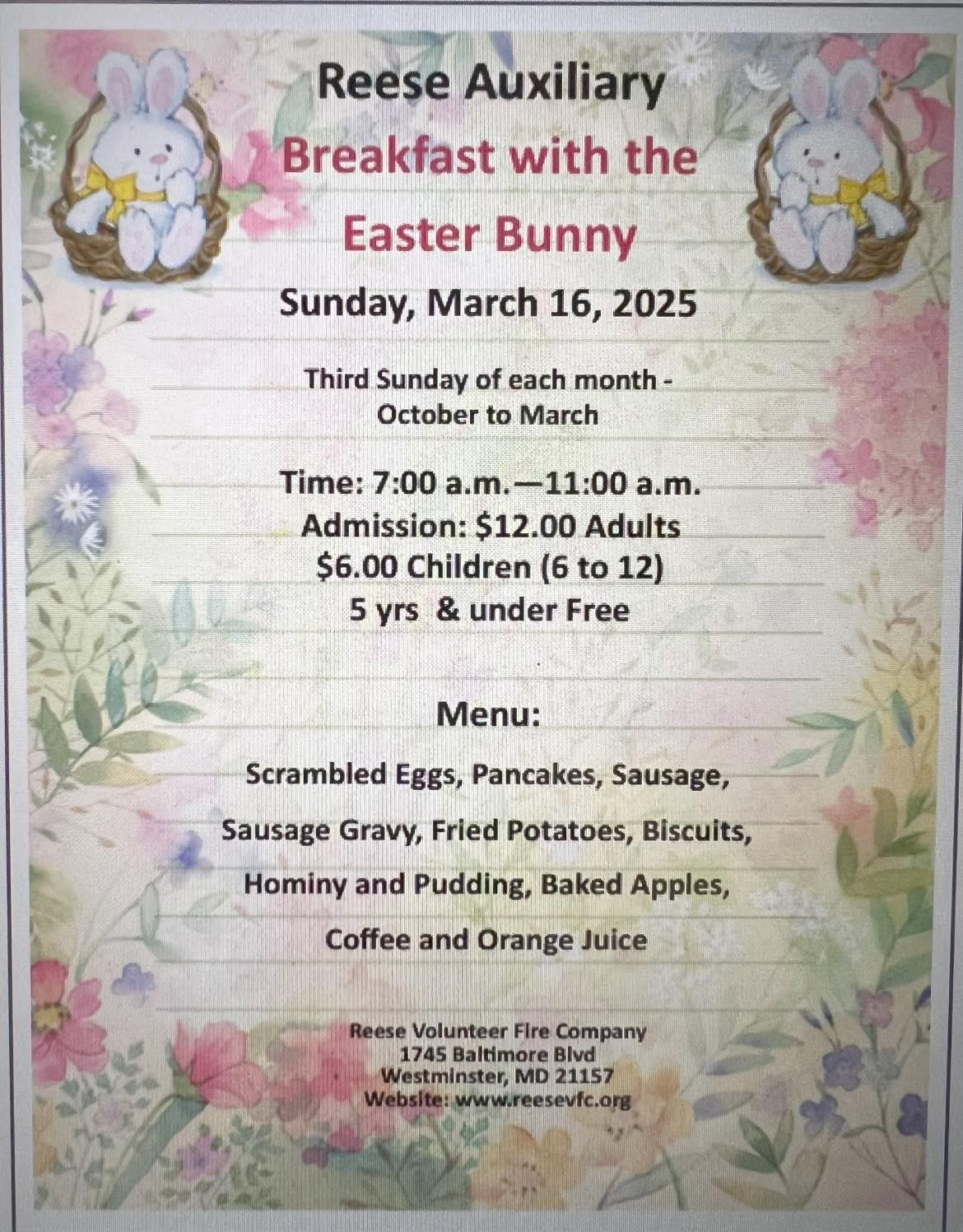 Reese Auxiliary Breakfast with Easter Bunny