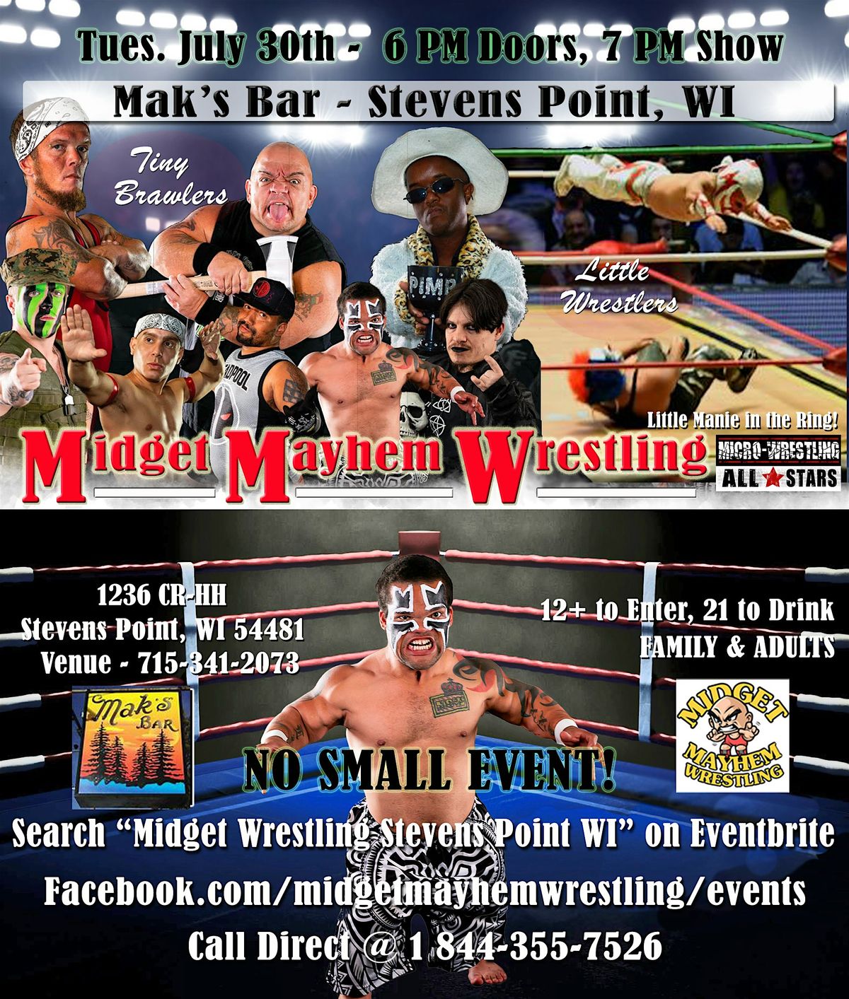 Midget Mayhem Wrestling Rips Through the Ring!  Stevens Point WI- Ages 12 +