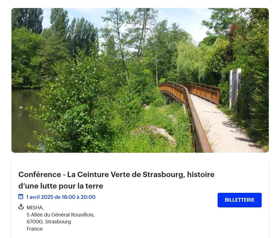 Conf\u00e9rence - La Ceinture Verte de Strasbourg, histoire d\u2019une lutte pour la terre